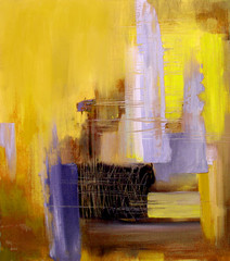 Abstract art in yellow and gray oil painting
