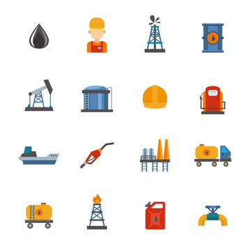 Mineral oil petroleum extraction, production, transportation factory logistic equipment vector icons illustration