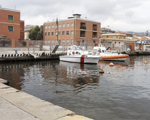 detail of coast guard boat docked in italy