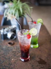 set of italian soda in coffee shop cafe