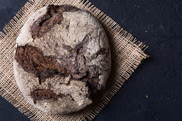 Rye bread on wooden board