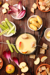 cheese fondue with vegetable and bread