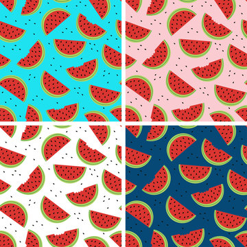 set of seamless pattern with watermelon - vector illustration, eps
