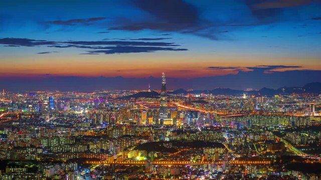Seoul City and Lotte Tower ,South Korea. Time lapse 4k