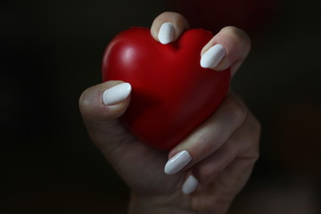 squeezed heart in the female hand