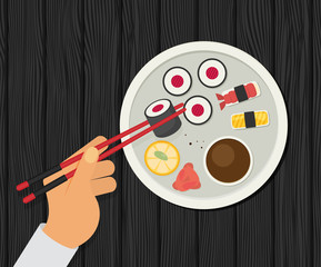 Eating sushi. Vector flat design