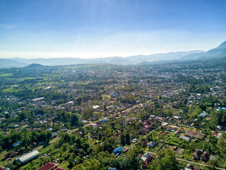 Aerial view of the town of Ruteng in western part of East Nusa Tenggara in Indonesia.