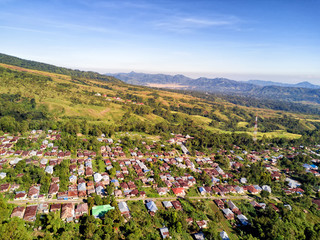 Fototapeta na wymiar Aerial view of the edge of Ruteng in western part of East Nusa Tenggara in Indonesia.