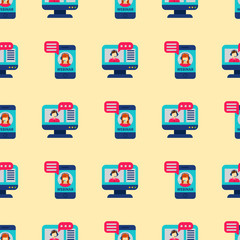 Flat design icons online education staff training book store distant learning knowledge vector illustration seamless pattern background