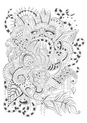 Coloring book  page for adult and older children. Zen doodles. Design for meditation. Black and white vector illustration