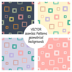 Set of seamless vector geometrical patterns with geometric figures, forms. pastel endless background with hand drawn textured geometric figures. Graphic vector illustration