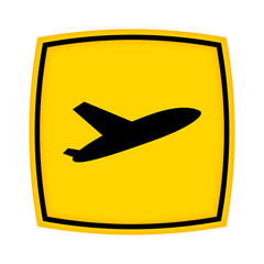 gelbes Schild - Icon - Flugzeug Flughafen