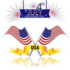 Fourth of July, USA Independence day with fireworks and flag vector design