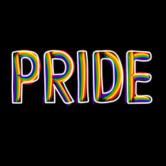 Colored rainbow letters of the handwritten text Pride.   Original symbol for gay parade. Vector designe.