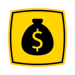 gelbes Schild - Icon - Geldsack Dollar