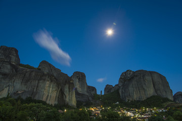Meteora village at night, Greece