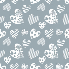 Seamless vector pattern with hearts. Background with hand drawn ornamental symbols. Template for wrapping, decor, surface, cards, backgrounds, textile, print. Repeat ornament. Series of Love Patterns.