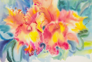 Obrazy na Szkle  Malowanie czerwonego koloru kwiatu orchidei i zielonych liści