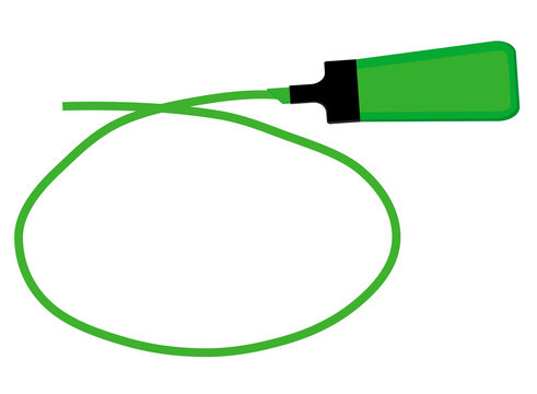 Single green highlighter pen with hand drawn green circle to highlight text.
