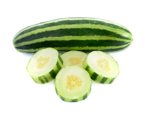 Fresh Cucumber slices isolated on wood background