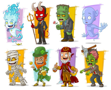 Cartoon cool funny monster characters vector set