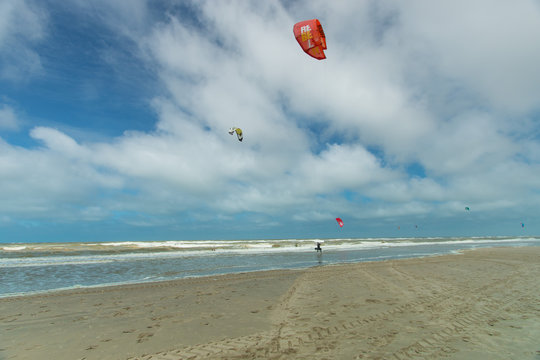 kite surfer on the beach of the Touquet , Hauts de France , France 