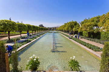 The famous Alcazar de los Reyes Cristianos with beautiful garden in Cordoba