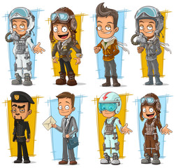 Cartoon cool pilot and postman character vector set - obrazy, fototapety, plakaty