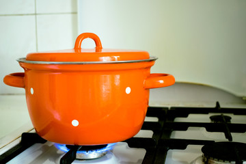 Saucepan on a gas stove.