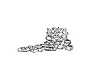 Recycling aluminum lid can ,Tin  be used to make artificial legs or Aluminum prosthetic limbs . isolated on white background .