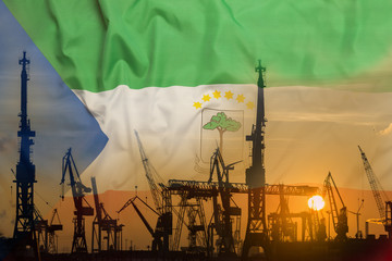 Industrial concept with Equatorial Guinea flag at sunset - obrazy, fototapety, plakaty