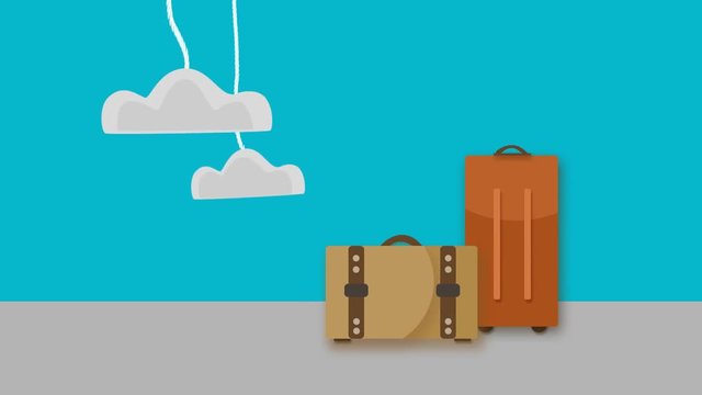 Travel scene with suitcase and airplane