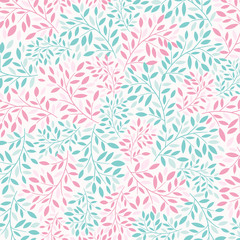 Cute pink and blue leaves seamless pattern