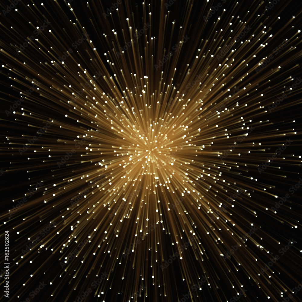 Poster Abstract glowing golden light effect with sparkling rays and particle star dust.