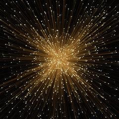 Abstract glowing golden light effect with sparkling rays and particle star dust.