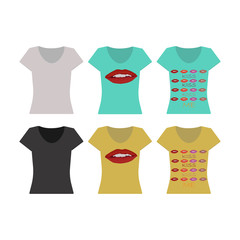 Set of colorful and patterned female t-shirts