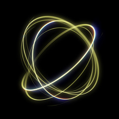 Gold light circle in motion. Glowing golden ring trace effect on transparent background.