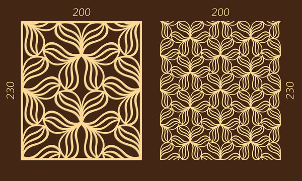 Laser cutting set. Woodcut vector trellis panel. Plywood lasercut eastern design. Hexagonal seamless pattern for printing, engraving, paper cutting. Stencil lattice ornament.