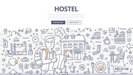 City Hostel Doodle Concept - obrazy, fototapety, plakaty
