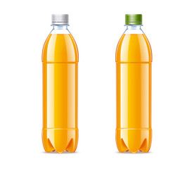Blank plastic bottles 0,5L with orange juice 
