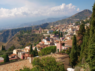 Fototapeta na wymiar View of Taormina from the ancient Greek theater.