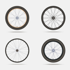 Vector set of road, city and mountain bike wheels on white background

