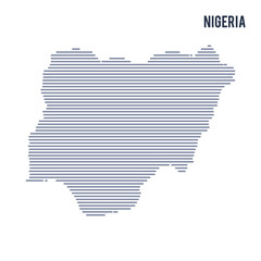 Vector abstract hatched map of Nigeria with lines isolated on a white background.