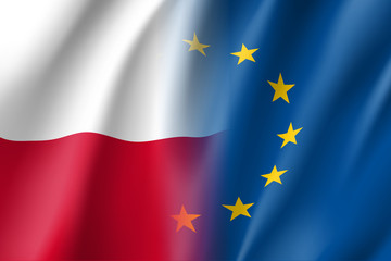 Symbol of Poland is EU member. European Union sign with twelve gold stars on blue and Poland national flag. Vector isolated icon