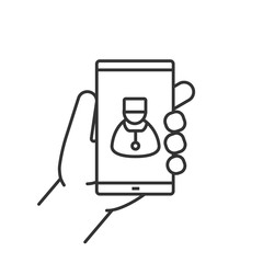 Family doctor. Hand holding smartphone linear icon