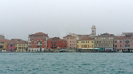 View of Venice in the fog, Italy
