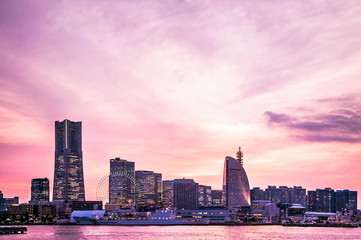 Fototapeta na wymiar Yokohama Skyline, Sunset