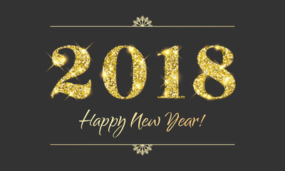Fototapeta na wymiar Gold 2018 Happy New Year vector black background