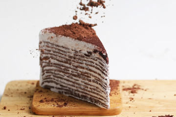 Chocolate cake and cocoa powder