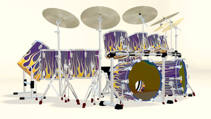 3d rendering blue flame drums right side view